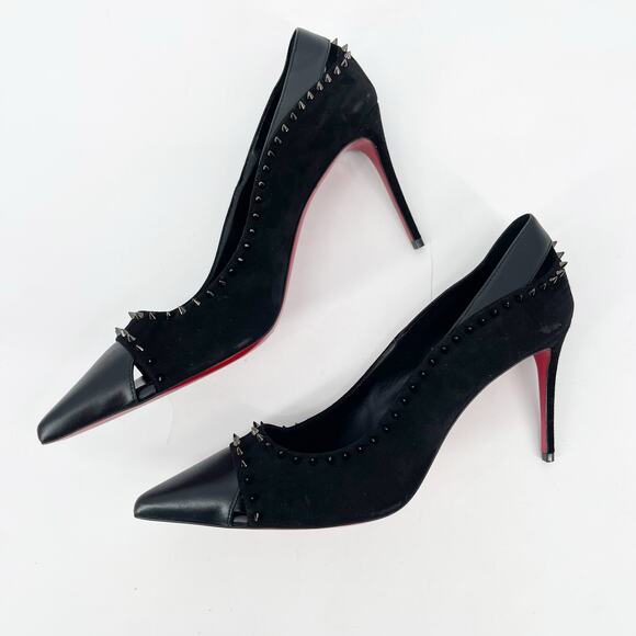 Christian Louboutin Duvette Spikes 85 Black Leather Pointed Toe Pumps EU 40.5 - Picture 4 of 11